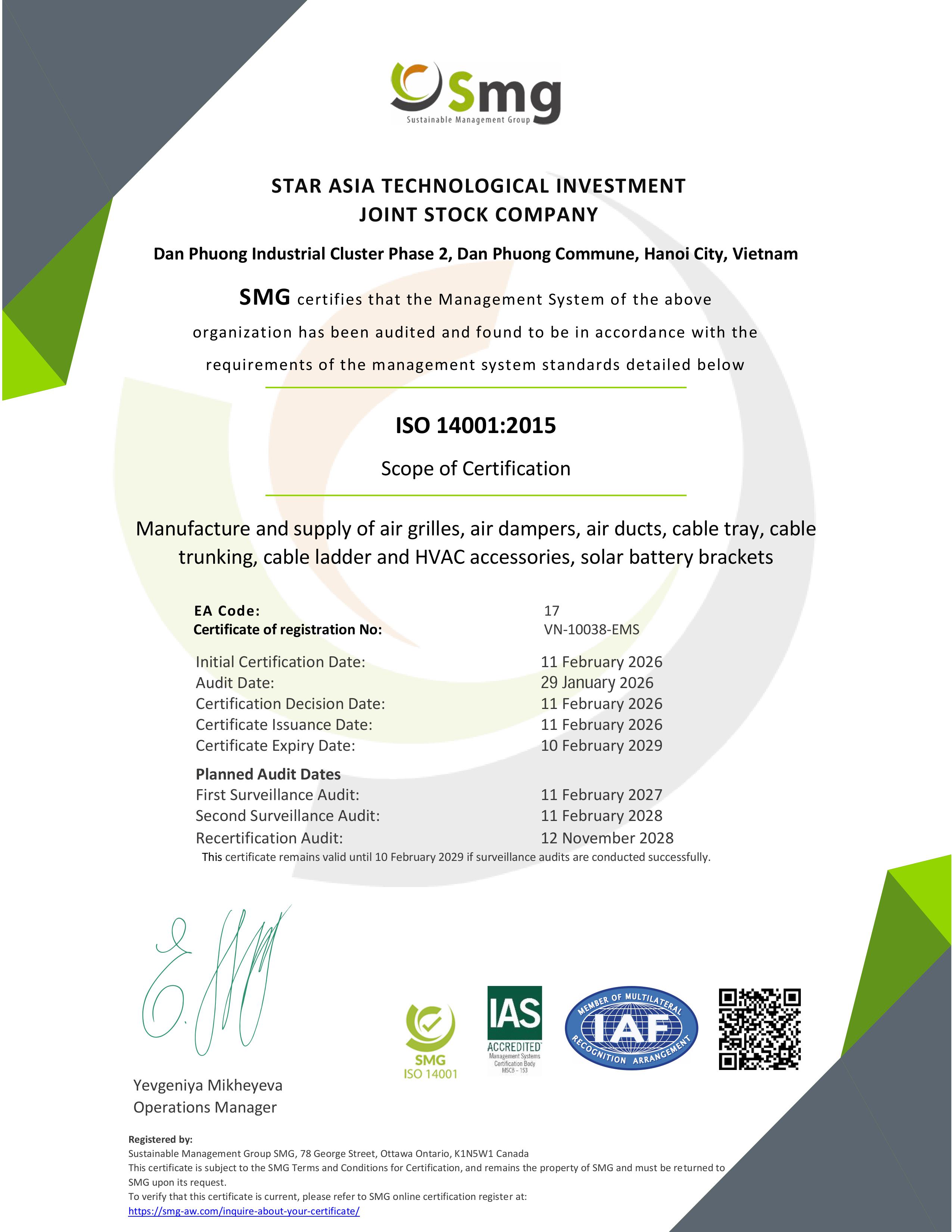 Chứng nhận ISO 14001-2015(Tiếng Anh)